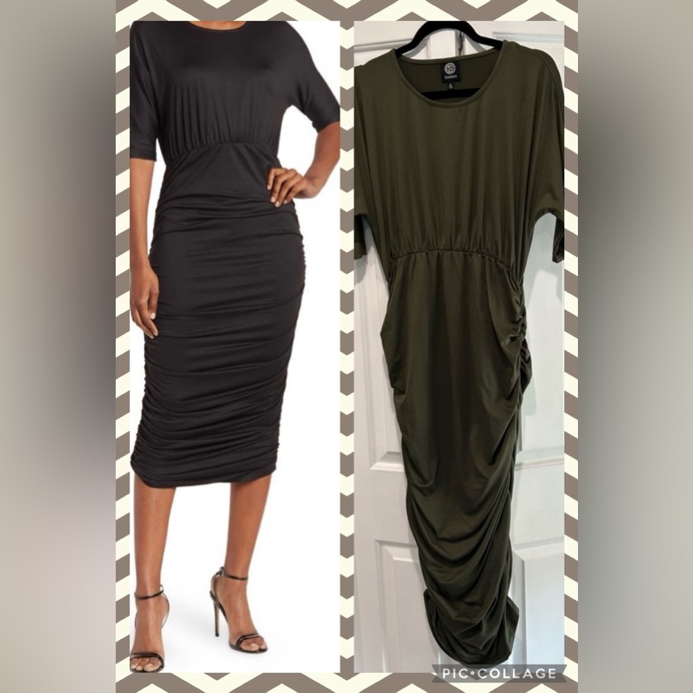 NWOT Dolman sleeve rushed green midi dress